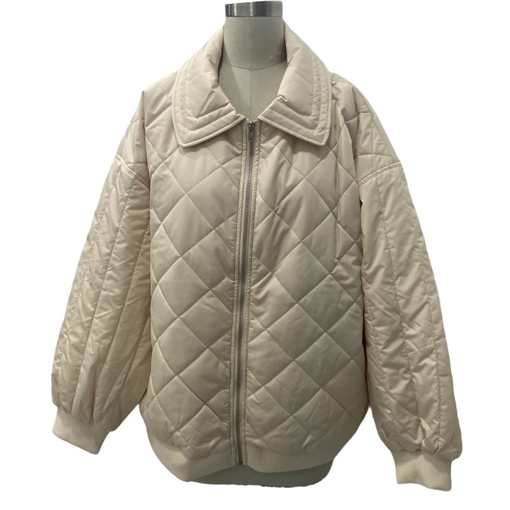Women's Plus Size Nylon Quilted Bomber Jacket - Wild Fable Off-White Size 1X - Picture 5 of 11